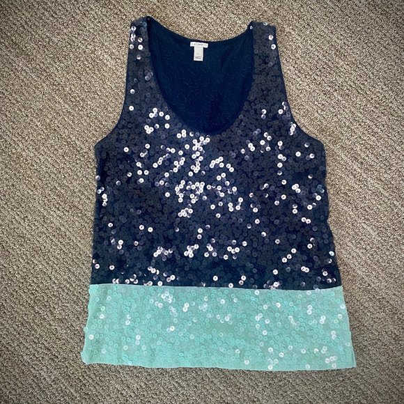 J. Crew Navy and Mint Sequin Tank Top - Picture 4 of 8